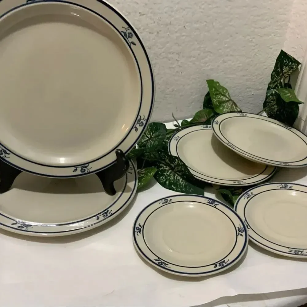 Set 3 BRICK OVEN Stoneware Scandia Blue 1 Dinner 1 salad 1 desert pla…